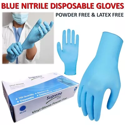 100 Disposable Nitrile Gloves Powder Free Latex Free Blue Medical Grade Strong • £0.99