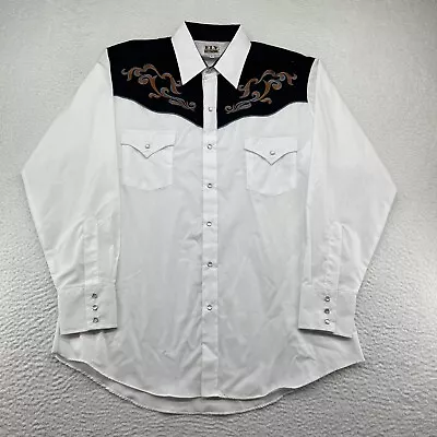 Ely Diamond Western Shirt Mens Large Pearl Snap Black White Embroidered • $29.99