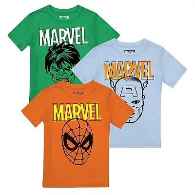 Marvel Boys T-shirt 3 Pack Captain America Spiderman Hulk Tee 3-8 Years Official • £19.99