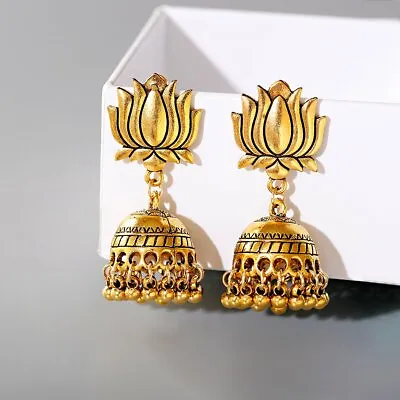Women Big Bells Dangle Earrings Jhumka Indian Lotus Pearl Tassel Earrings Gifts • $6.59