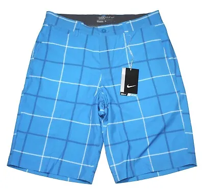 NEW Nike Golf Dri-Fit Blue Windowpane Check Golf Shorts Mens Size 30 Retail $85 • $39.99
