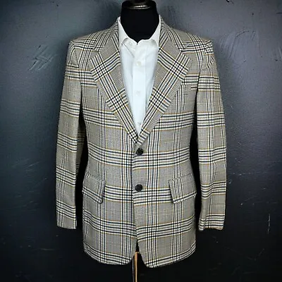 Vintage 1960s Towncraft Blazer Sport Coat Mens 36S Yellow Blue Plaid • $69.30