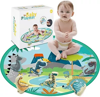 Baby Activity Play Mat With Dinosaur Dolls Squeezing Sounds Foldable Non-slip 3D • £14.99