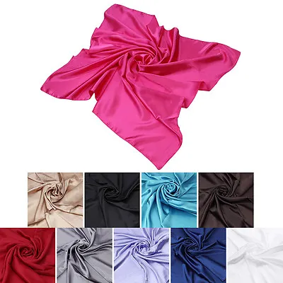 Elegant Large Silk Feel Solid Color Satin Square Scarf Wrap 35  - Diff Colors • $8.99