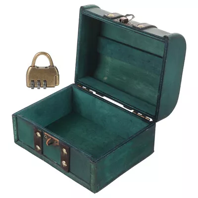 Wooden Jewelry Chest With Lock Vintage Storage Box Home Decor • £14.15