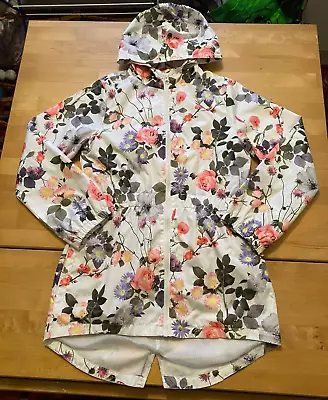 Girls Net Lined Hooded Floral Coat From Miss E-vie Age 11-12 Years Ex Cond • £3.50