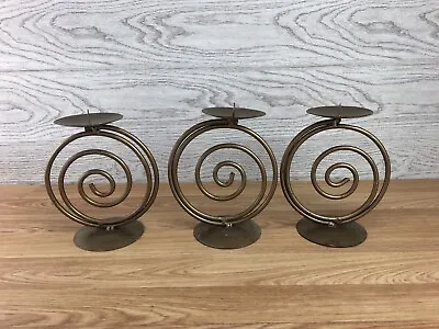 3 X Metal Candle Holders With Spike Swirl Shape Gold Tone  • £31.34