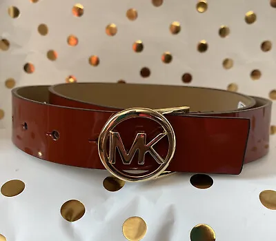 Michael Kors Belt Burnt Orange Gloss Leather Gold Logo Buckle Kors Style!!! • $43.99