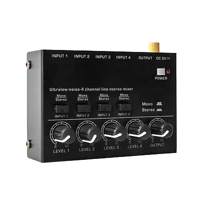 Ultra Low Noise 4 Channels Line Stereo Mixer Audio Mixer 5 Volume Knobs B3O9 • $17.60