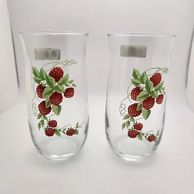 Raspberry Glasses Crystal Clear Ind. Made In Turkey NEW Set Of 2 Hand Painted • $9.95