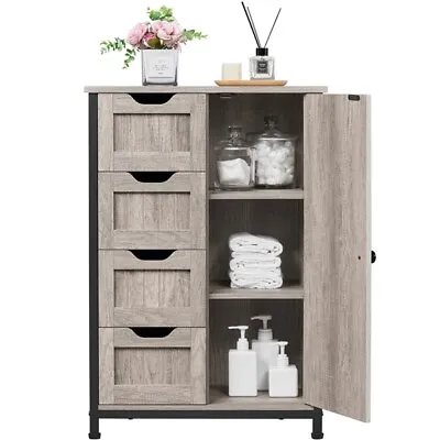 $98.99 • Buy Industrial Bathroom Cabinet 4 Drawers Floor Storage Unit Adjustable Shelves Grey