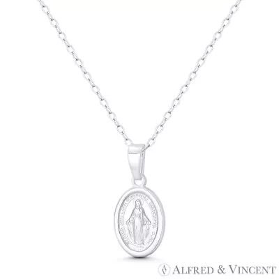 Holy Mother Mary Miraculous Medal Marian Cross .925 Sterling Silver 19mm Pendant • $14.99