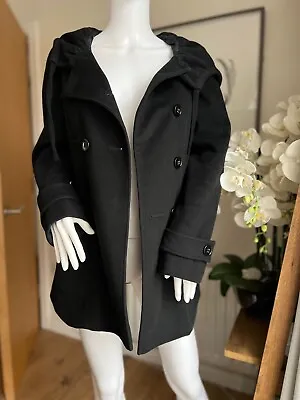 Reiss Womens Black Wool Hooded Coat Size S • £45