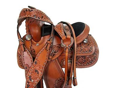 Kids Leather Youth Miniature Painted Tooled Carved Pony Horse Saddle Child Tack • $265.84
