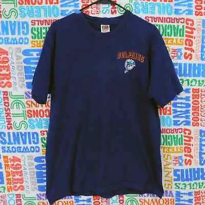 Vintage Miami Dolphins T Shirt Size XL Embroidered Logo Navy Blue 90s • $18.22