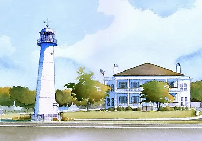 Biloxi Lighthouse Fridge Magnet. Miss. Gulf Coast. James Mann Watercolor Art • $5.99