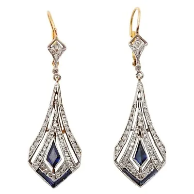 Vintage Art Deco Style 2.2Ct Lab Created Sapphire Engagement 925 Silver Earrings • $73.15