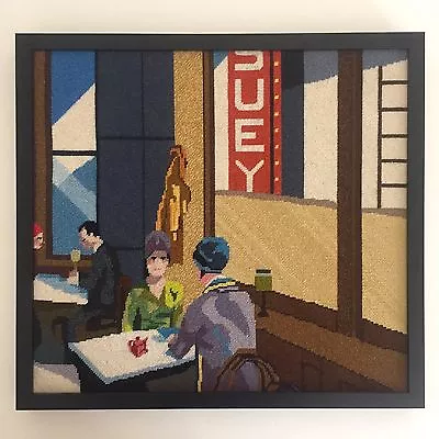 Vintage Mid Century Modern Edward Hopper   Chop Suey   Framed Needlepoint Art • $2850