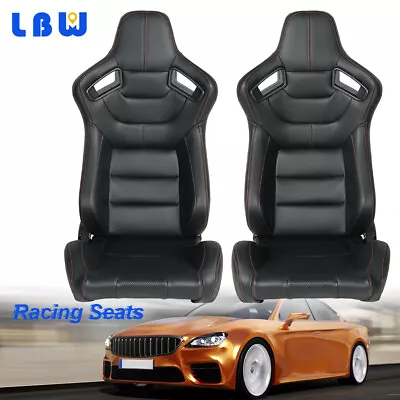 2Pcs Car Racing Seats Adjustable PU Leather Black + Orange Seats With 2 Sliders • $399.25