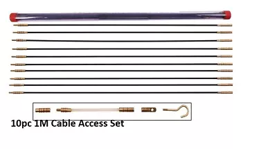 10 METRE CABLE PULLER  INSTALLATION WALL ACCESS KIT 10 X 1m PUSH PULL DRAW RODS • £11.99