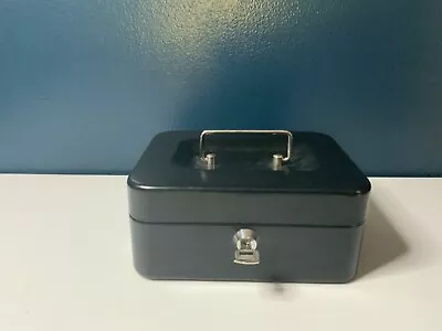 Metal Cash Box W. Black With Lock No Cash Tray Handle Attached - Works Great! • $6.97