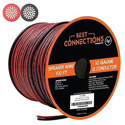 Audiopipe 100 Feet 10 Ga. Gauge Red Black 2 Conductor Speaker Zip Wire #10-100RB • $44.95