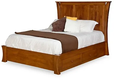 Amish Modern Platform Bed Curved Posts Solid Wood 4-Drawer Under Bed Storage • $3099