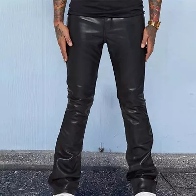 Men's Casual Faux Leather Pants Mid-Waist Slim Pants Retro Punk Hip-Hop Trousers • $29.88