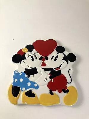 Vtg Treasure Craft Disney Mickey Minnie Trivet Ceramic Love Heart Kitchen Decor • $10.20