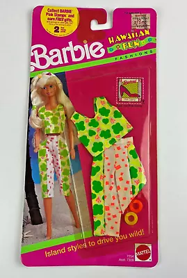 Vintage Barbie Hawaiian Fun Fashions 7254 Neon Orange Green 1990 Pants Top • $8.95