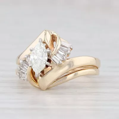 14k Yellow Gold Plated Marquise Lab Created Diamond Engagement Ring Wedding Set • $136.49