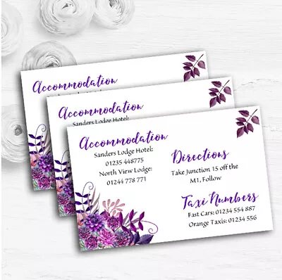 Cadbury Purple Watercolour Florals Personalised Wedding Guest Information Cards • £7.16