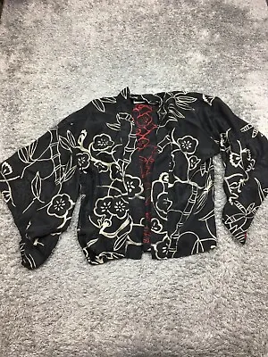 VTG Chicos Design Silk Kimono Jacket Womens SM Asian Inspired Open Front • $29.88