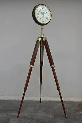 Brown Wood Grandfather Style Floor Clock Vintage Industrial 3 Folding Tripod • $220