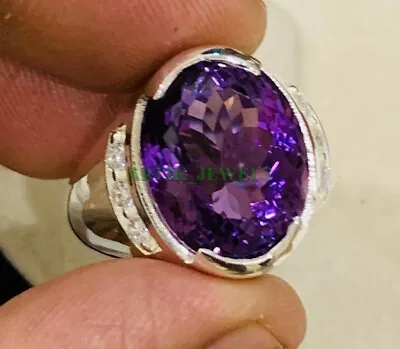 Natural Amethyst Gemstone With 925 Sterling Silver Ring For Men's #128 • $98.54