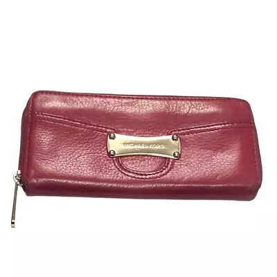 MICHAEL KORS Saratoga Continental RED Leather Zip Around Wallet • $28.05