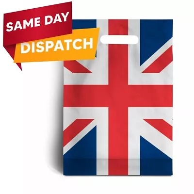 500 X Union Jack Plastic Patch Handle Carrier Bags Shop With Pride 10  X 12  • £53.15