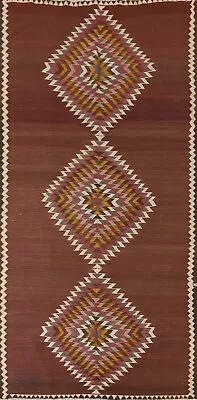 Vintage Geometric Kilim Reversible Rug Runner 5'x12' Wool Hand-woven Carpet • $303.16