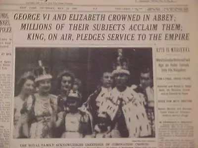 Vintage Newspaper Headline ~ George King  Elizabeth Queen England Crowned  1937 • $15.95