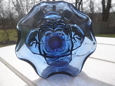 MCM  Viking Glass Blue Cabbage Footed Compote / Candy Dish  Immaculate • $17.28