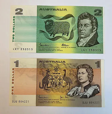 $1 One & $2 Two Dollar (UNC) NOTES - BRILLIANT - ONE OF EACH NOTE (1982 & 1985) • $19.90