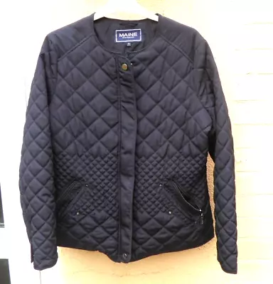 Maine New England Ladies Collarless Blue Quilted Jacket Size UK 16 Vgc • £12