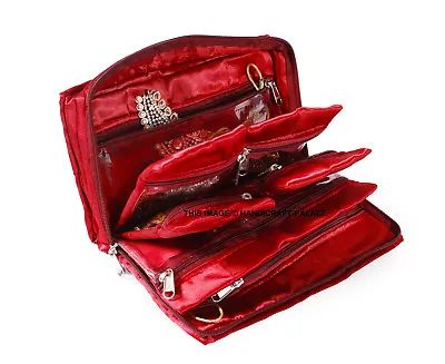 £19.19 • Buy Indian Quilted Satin Fabric Women Maroon Jewellery Kit With Pouches Box Section