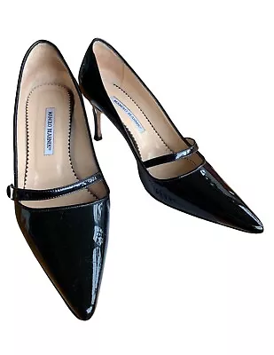 GOOD CONDITION Manolo Blahnik Black Patent Leather Pump 40.5/10.5US • $270