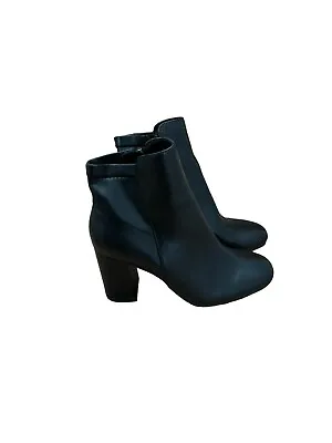 Mia Carla Bootie Black Womens Size 6 Bootie Vegan Faux Leather Zip Block Heel • $28.50