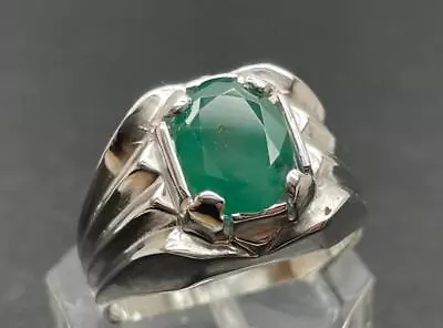 2.785 Ct Natural Zambian Rutille Emerald Sterling Silver Mens Deco Ring Sz 10.5 • $225