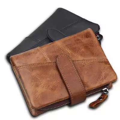 $17.95 • Buy Real Genuine Leather Wallet Men Vintage Zip Coin Wallet Credit Card Purse Cash