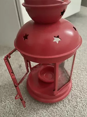 Ikea Red Lantern Tealight Candle Holder Hanging Glass Metal UK • £3.99