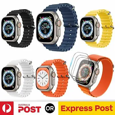 $9.95 • Buy For Apple Watch Ultra Series 8 7 SE 49/44/45mm Ocean Band Strap Screen Protector