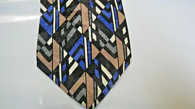 Martin Wong Black Blue Brown White Geometric SILK Tie 57 X 3.75 Necktie 16022 • $8.99